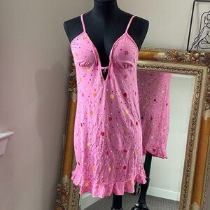 Y2K Pink Victoria's Secret Polka Dot V-Neck Mini Dress Ruffle Hem Size L Pink